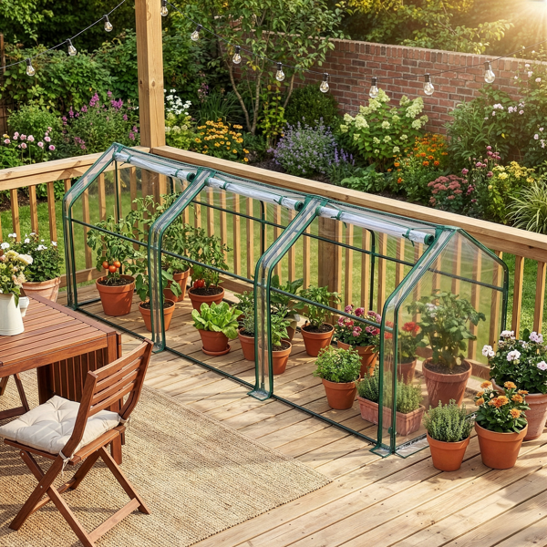 106*36*36in  透明PVC 墨绿色铁管 尖顶 三间 带三拉链卷门-20