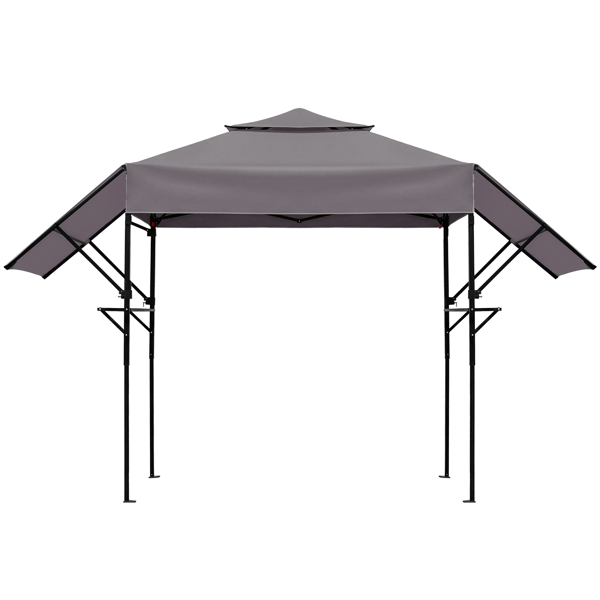 3.3X12.5FT 深灰色 双顶 折叠框架 烧烤棚 涤纶布 黑色喷塑框架 带两侧可调遮阳板 两边带网格托盘 配拎包-1