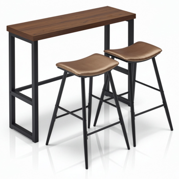 1桌2椅  棕色 120*39*100cm 吧桌椅套装 弧形椅面 5cm空心板+铁+PU