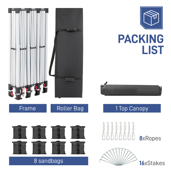 10*30ft 深灰色  无围布 折叠棚 牛津布 白色喷塑框架  配8个沙袋 配拖轮包-13