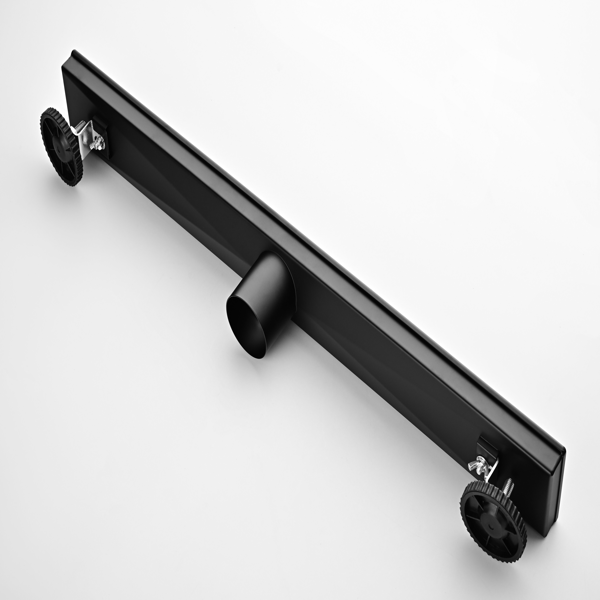 24英寸线性淋浴地漏，带二合一平面/嵌砖两用可拆卸盖板，304不锈钢材质，配毛发过滤网与调平脚，哑光黑色-12