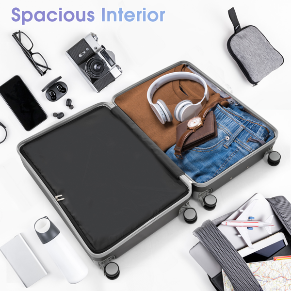 三件套行李箱，轻便耐用的ABS材质，配备万向轮和TSA海关锁，包含登机箱和托运行李箱（20英寸/24英寸/28英寸）-15