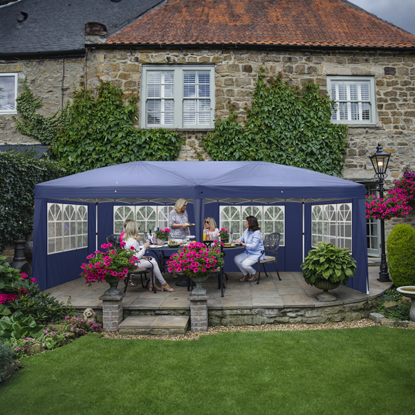 10*20ft  蓝色  一键撑开 6片面-2门4窗 28/22MM脚管 10X20MM交叉杆 折叠棚  210D牛津布  喷塑铁管 配拎包 无沙袋-34