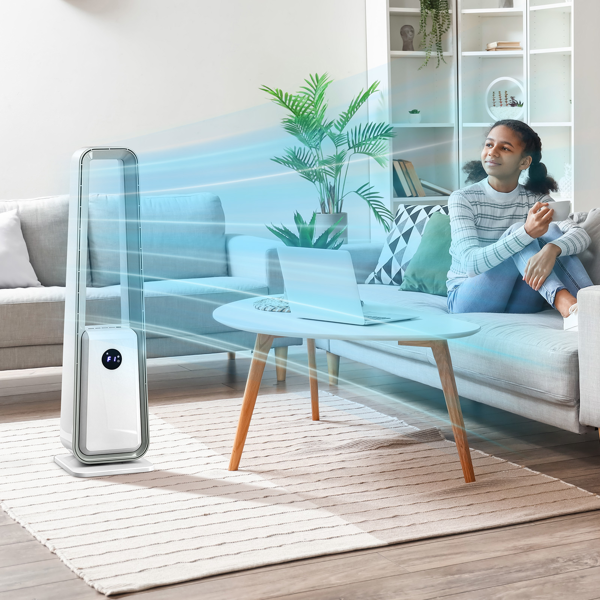 美规 HTY2204 无叶扇 110V 36W 35inch 无叶风扇 带LED电子屏 带黑边遥控器  塑料 铝电机 白色 3档风速 12H定时 3种模式 左右摆风 净化空气  梯形-14