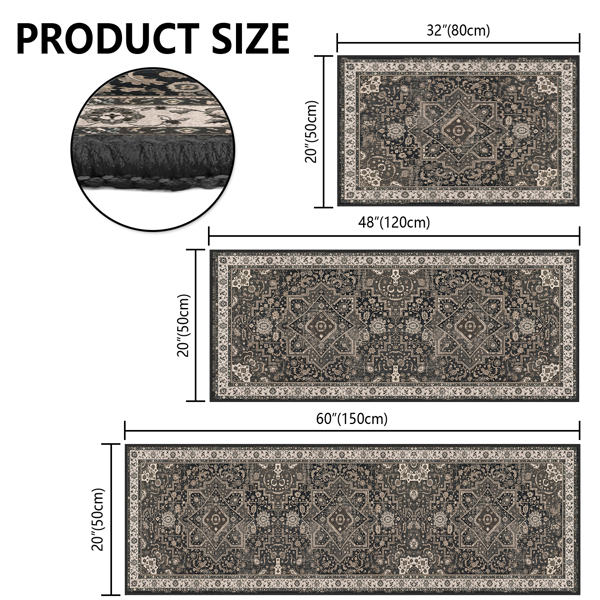 (仿羊绒水洗底)厨房地毯三件套可洗波西米亚风格防滑地毯洗衣房入口走廊厨房地毯-6