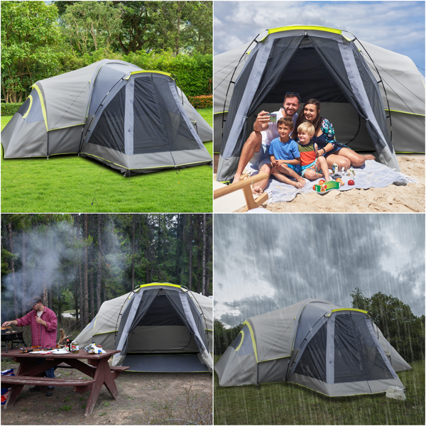 10人 深灰色 三室 露营帐篷 涤纶布 玻璃纤维杆 522*260*210cm 家庭帐篷 N001 -7