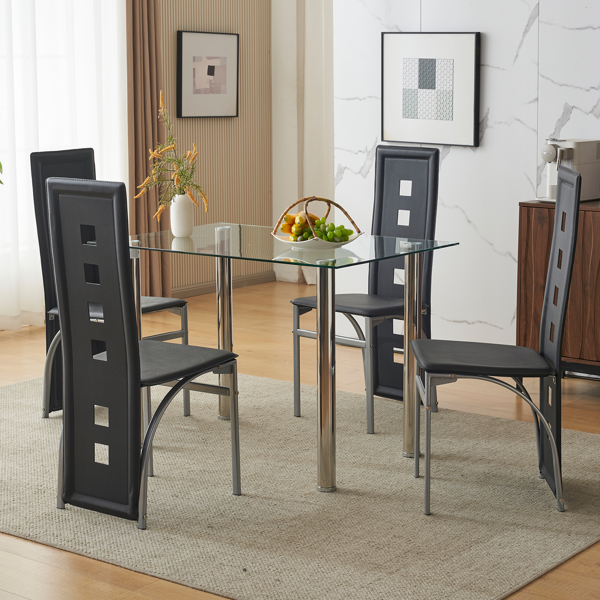 4pcs 长靠背方形镂空装饰 PU革 餐椅 圆管 黑色坐垫电镀椅腿 N201（替换编码13029118）-55