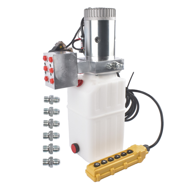 液压泵 12V DC 6 Quart Hydraulic Pump 6 Way Double Acting Hydraulic Power Unit for Dump Trailer, Scissor Lift-3