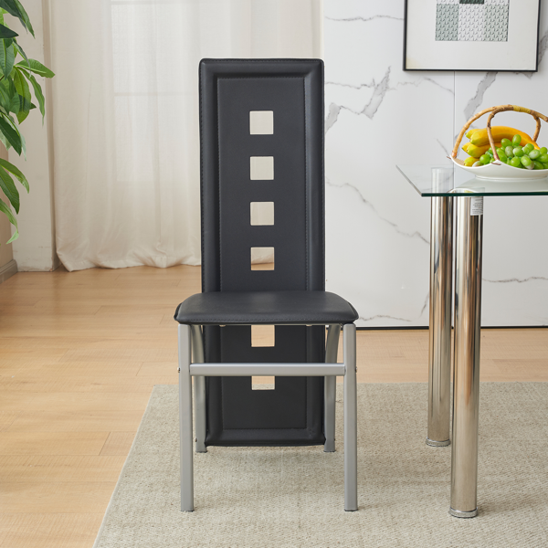 4pcs 长靠背方形镂空装饰 PU革 餐椅 圆管 黑色坐垫电镀椅腿 N201（替换编码13029118）-56