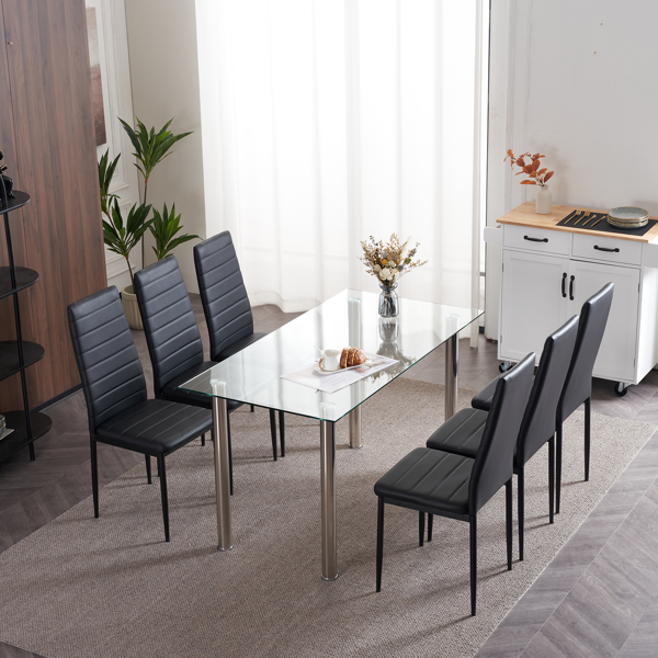 4pcs 高靠背横线缝纫装饰 PU革 餐椅 圆管 黑色 N201（替换编码：13028198-18410366）-86