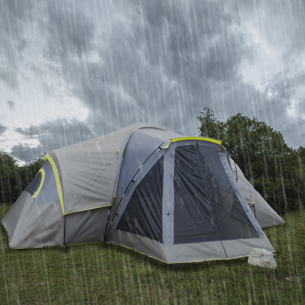 10人 深灰色 三室 露营帐篷 涤纶布 玻璃纤维杆 522*260*210cm 家庭帐篷 N001 -46