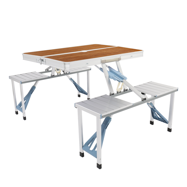 木纹色 铝合金 野营连体桌椅 桌椅连体 136*85.5*67cm 50kg-4