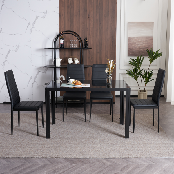 4pcs 高靠背横线缝纫装饰 PU革 餐椅 圆管 黑色 N201（替换编码：13028198-18410366）-101