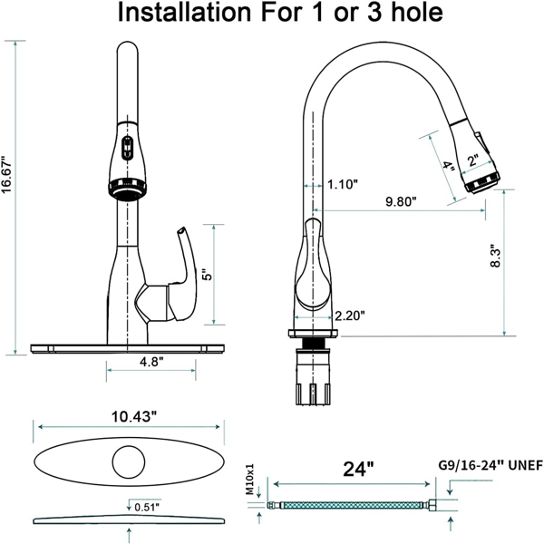 单柄高弧度拉丝镍厨房水槽拉出式水龙头，配备4种喷洒模式，单层不锈钢材质，带下拉式喷头【周末不发货，TK/TEMU订单仅支持自提】-2