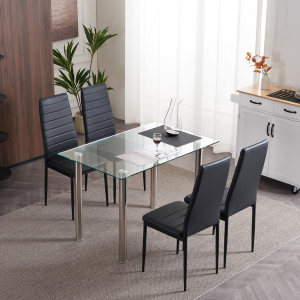 4pcs 高靠背横线缝纫装饰 PU革 餐椅 圆管 黑色 N201（替换编码：13028198-18410366）-156