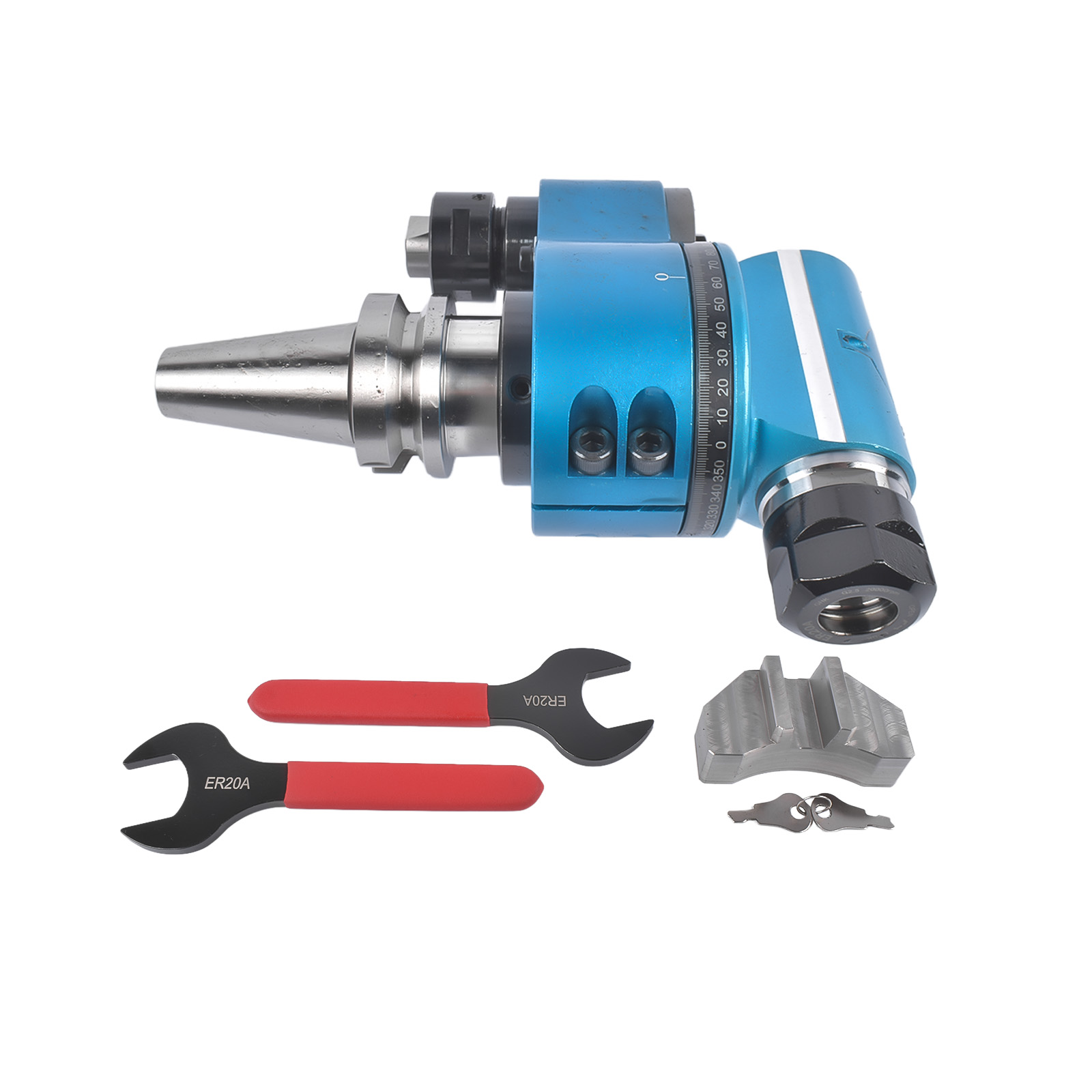 BT30-90°-21-ER20 Fixed Angle Head Collet Chuck 90°Angle 1:1 Gear Ratio 5000r/min Single Head 90 Degree Side Angle view 3