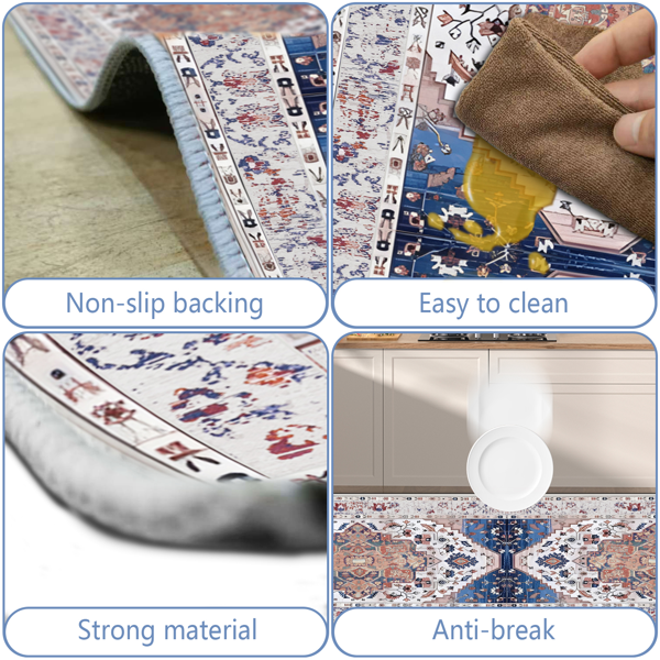 (水晶绒水洗底)厨房地毯3件套，防滑机洗厨房垫，波西米亚复古厨房地毯-9
