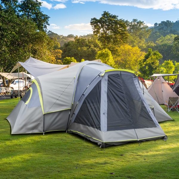 10人 深灰色 三室 露营帐篷 涤纶布 玻璃纤维杆 522*260*210cm 家庭帐篷 N001 -42