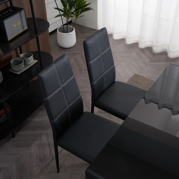 4pcs 高靠背横线缝纫装饰 PU革 餐椅 圆管 黑色 N201（替换编码：13028198-18410366）-162
