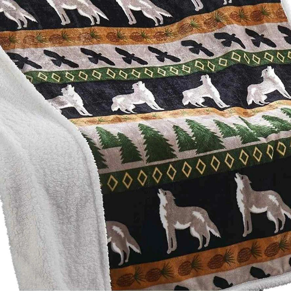 温暖舒适狼与鹰法兰绒盖毯（50"×60"）-3