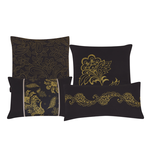 黑色和黄色棉被套装大号双人床尺寸 - 7 件套 Dubh 花卉床上用品套装-3