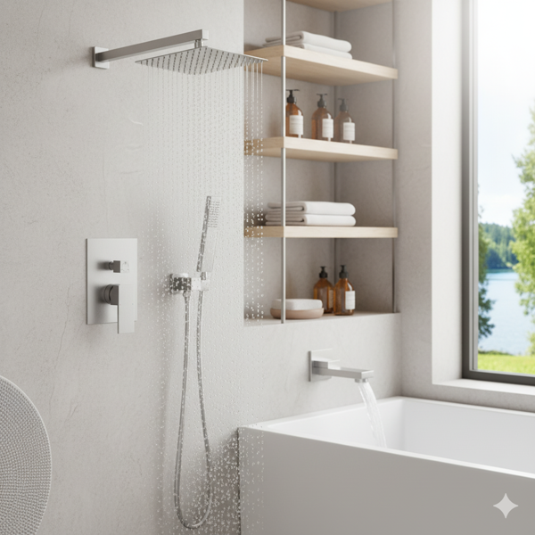 外螺纹拉丝镍淋浴系统，12英寸淋浴花洒头配手持淋浴喷头，浴室壁挂式淋浴龙头套装（含压力平衡淋浴阀芯套件）【周末不发货，TK/TEMU订单仅支持自提】-13