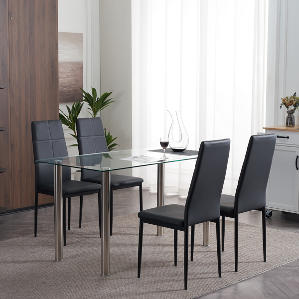 4pcs 高靠背横线缝纫装饰 PU革 餐椅 圆管 黑色 N201（替换编码：13028198-18410366）-148