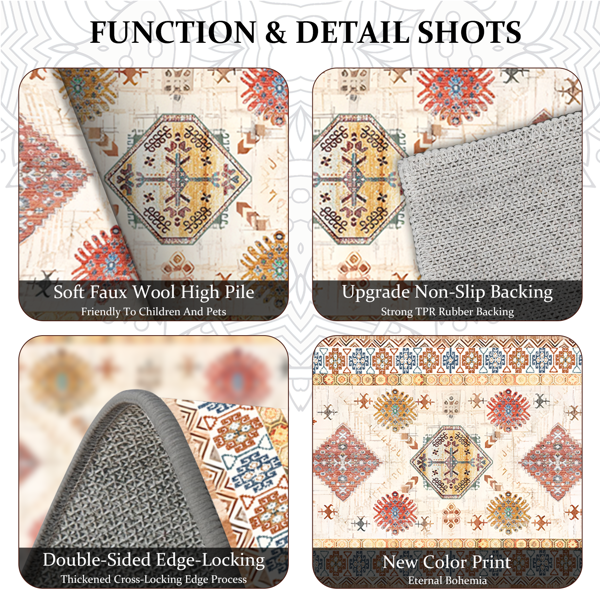 (水晶绒水洗底)厨房地毯3件套，防滑机洗厨房垫，波西米亚复古厨房地毯-6