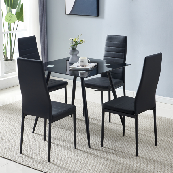 4pcs 高靠背横线缝纫装饰 PU革 餐椅 圆管 黑色 N201（替换编码：13028198-18410366）-126