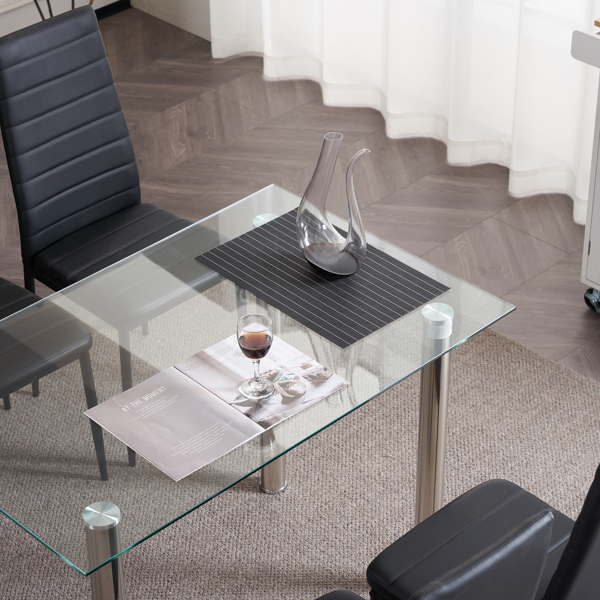 4pcs 高靠背横线缝纫装饰 PU革 餐椅 圆管 黑色 N201（替换编码：13028198-18410366）-104