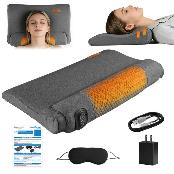 （自提可发加拿大，temu&tk下自提单）加热颈部按摩枕，配备3档温度调节（98.6°F-131°F/37°C-55°C）及3种振动模式，采用符合人体工学的记忆海绵颈部支撑设计，适用于居家办公及旅行场景。-4