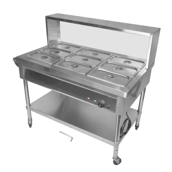 A3-9盘商用保温柜带挡板 9-Pan Commercial Food Warmer with Dividers, Professional Buffet Catering Food Warmer, Electric Steam Table, Stainless Steel