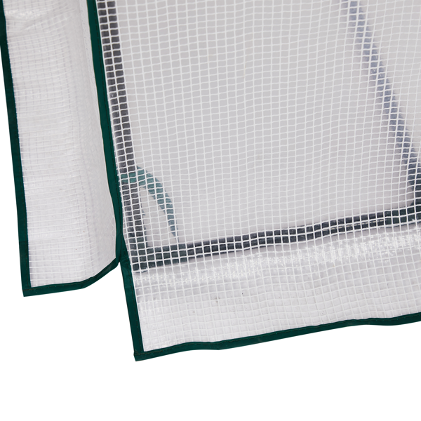 56*56*77in PE布花房 白色PE布 墨绿色铁管 尖顶 带8片网格花架 带拉链卷门-13