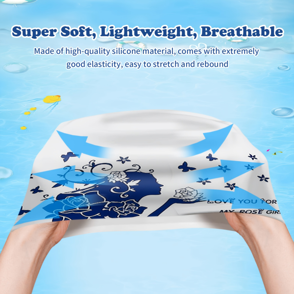 2件男女硅胶泳帽，高弹性舒适防滑男女泳帽，耐用防水长短发泳帽，保持头发干燥-6