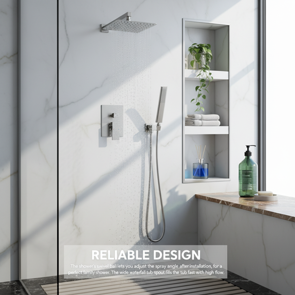 NPT公头拉丝镍淋浴系统，浴室淋浴配件用淋浴龙头套装，配有12英寸花洒头和手持花洒（含压力平衡淋浴阀芯套件）【周末不发货，TK/TEMU订单仅支持自提】-13