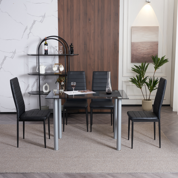 4pcs 高靠背横线缝纫装饰 PU革 餐椅 圆管 黑色 N201（替换编码：13028198-18410366）-81