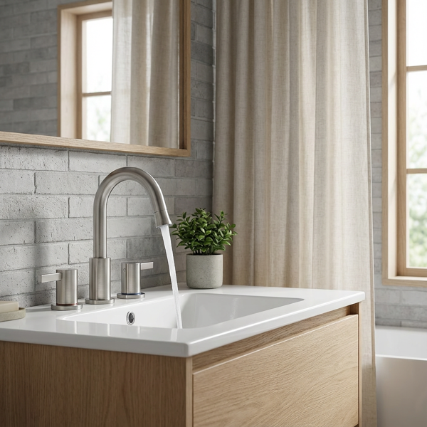 8英寸宽幅浴室水龙头，双把手三孔设计，配备360°下拉式喷头和弹起式下水器，拉丝镍[周末无法发货，TK/TEMU仅支持自提]-9