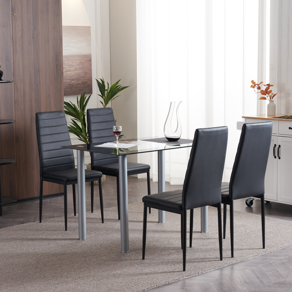 4pcs 高靠背横线缝纫装饰 PU革 餐椅 圆管 黑色 N201（替换编码：13028198-18410366）-91