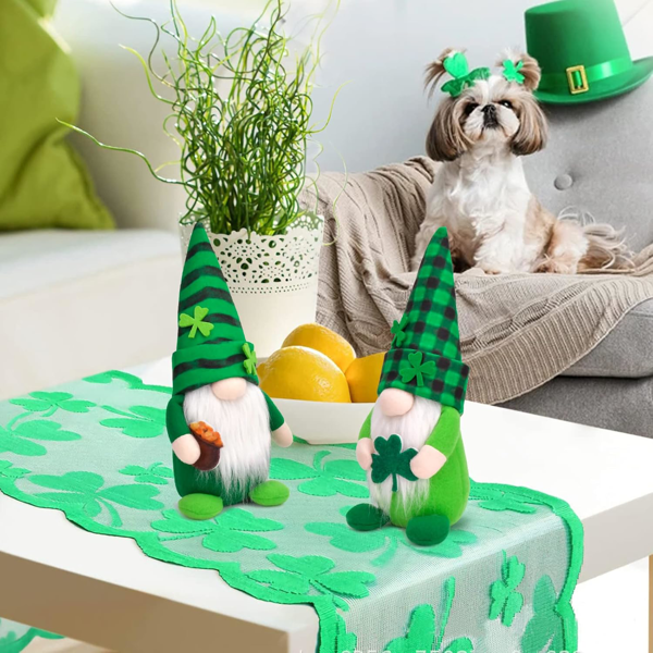 圣帕特里克节侏儒装饰品，两件装侏儒绒绒，幸运绿色三叶草家庭桌面装饰，爱尔兰圣帕特里克节装饰品-6