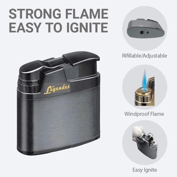 LEGENDEX®攀登者* 银色防风打火机复古风格用于雪茄香烟厨房户外可重复充气可调节火焰高度便携式-5