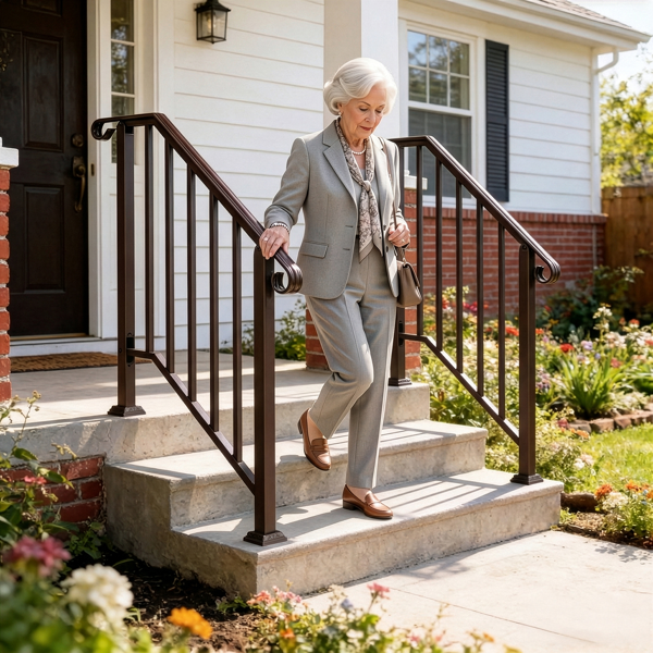 古铜色 2阶 庭院楼梯扶手-11