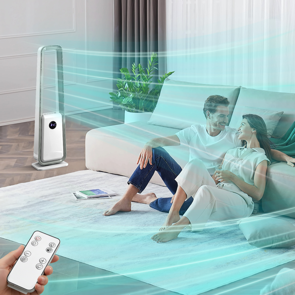 美规 HTY2204 无叶扇 110V 36W 35inch 无叶风扇 带LED电子屏 带黑边遥控器  塑料 铝电机 白色 3档风速 12H定时 3种模式 左右摆风 净化空气  梯形-20