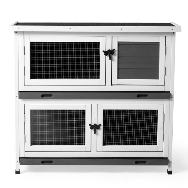 36"L 上下2层 带托盘 灰色 杉木 木鸡兔笼-9