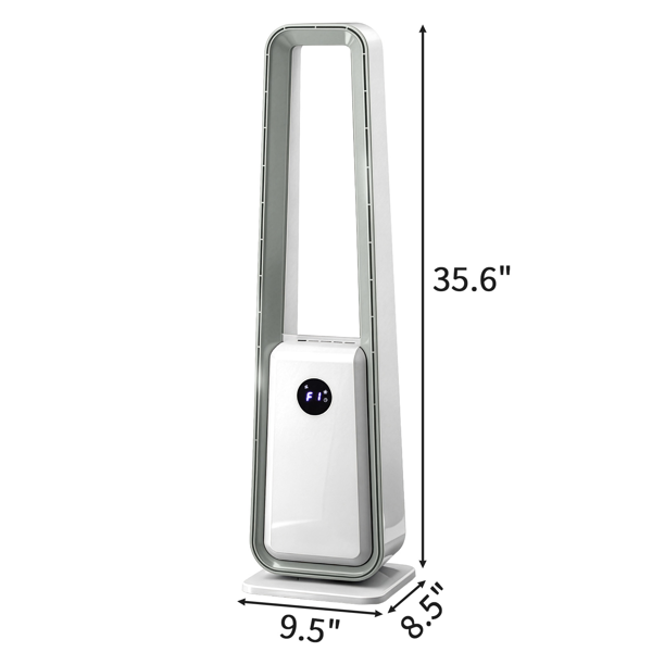 美规 HTY2204 无叶扇 110V 36W 35inch 无叶风扇 带LED电子屏 带黑边遥控器  塑料 铝电机 白色 3档风速 12H定时 3种模式 左右摆风 净化空气  梯形-2