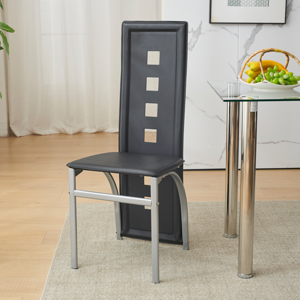 4pcs 长靠背方形镂空装饰 PU革 餐椅 圆管 黑色坐垫电镀椅腿 N201（替换编码13029118）-54