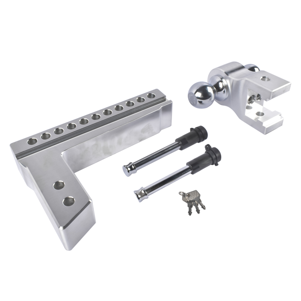 拖车挂接装置 Adjustable Trailer Hitch Fits for 2.5-Inch Receiver, 10-Inch Drop/Rise Hitch 18,500 LBS, 2" and 2-5/16" Dual Ball Silver-6