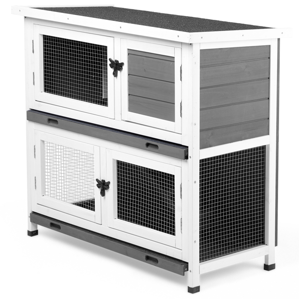 36"L 上下2层 带托盘 灰色 杉木 木鸡兔笼-15