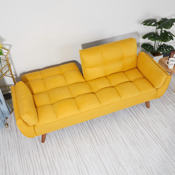 75英寸喇叭扶手可转换双人沙发床-黄色-7