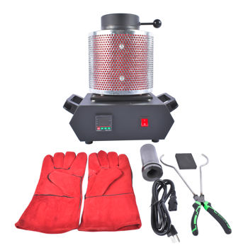 A3 1KG带网熔金炉 1KG Gold Melting Furnace 1500W 1100°C/2012°F, Compact High-Temperature Metal Casting Furnace with Heat Shield  for Smelting Aluminum Gold Copper Metal Scrap 110V