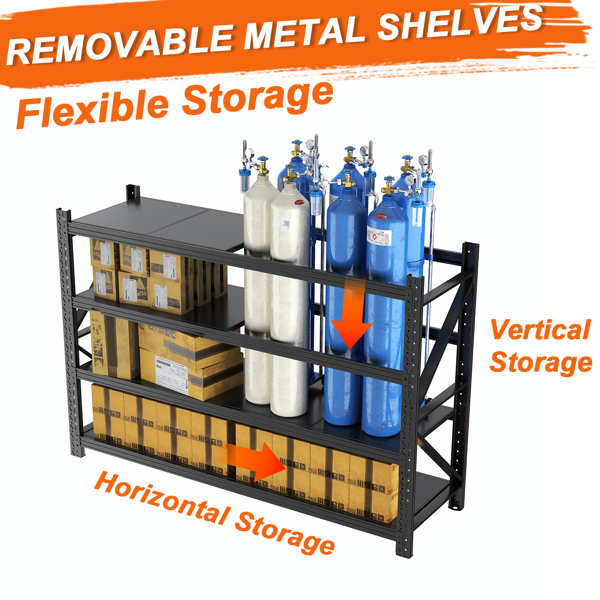 Temu 仅支持自提 重型车库货架单元70.1"H"71"W 24"D，4层钢制可调节金属储物架，3000磅工业货架，用于车库组织、地下室、仓库、车间、工具架-3